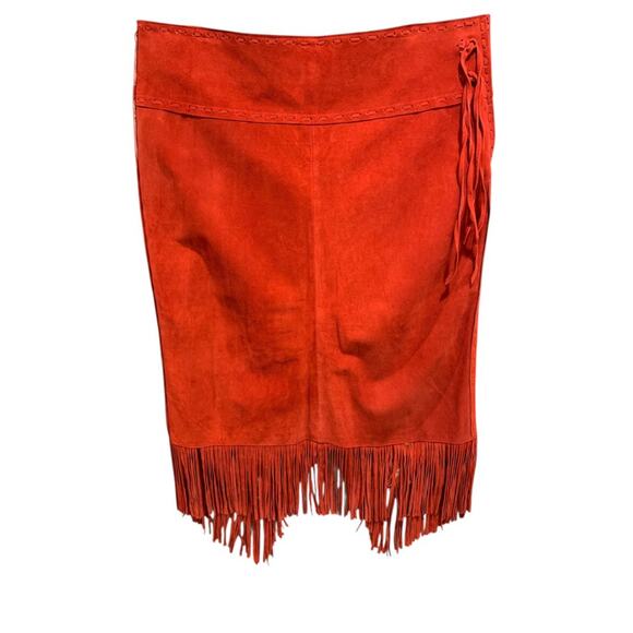 Size 3X T4 West Red Suede Midi Skirt Fringed Western Dance Rodeo - Picture 6 of 11